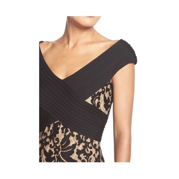 Tadashi Shoji Black Lace Nude Lined knee length Cocktail Party Sheath Dress 4P - Picture 4 of 14